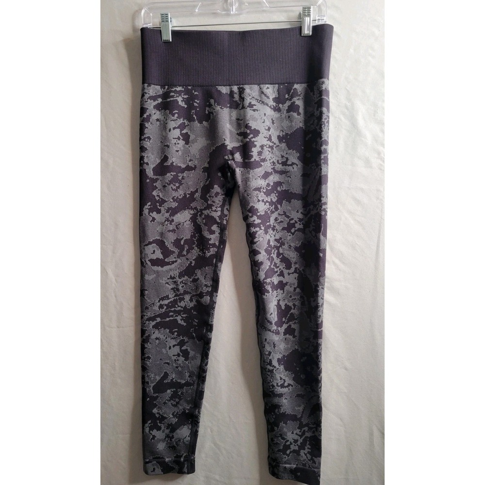 AnyBody Leggings Womens Medium Grey Black Camouflage Stretch Jersey Knit